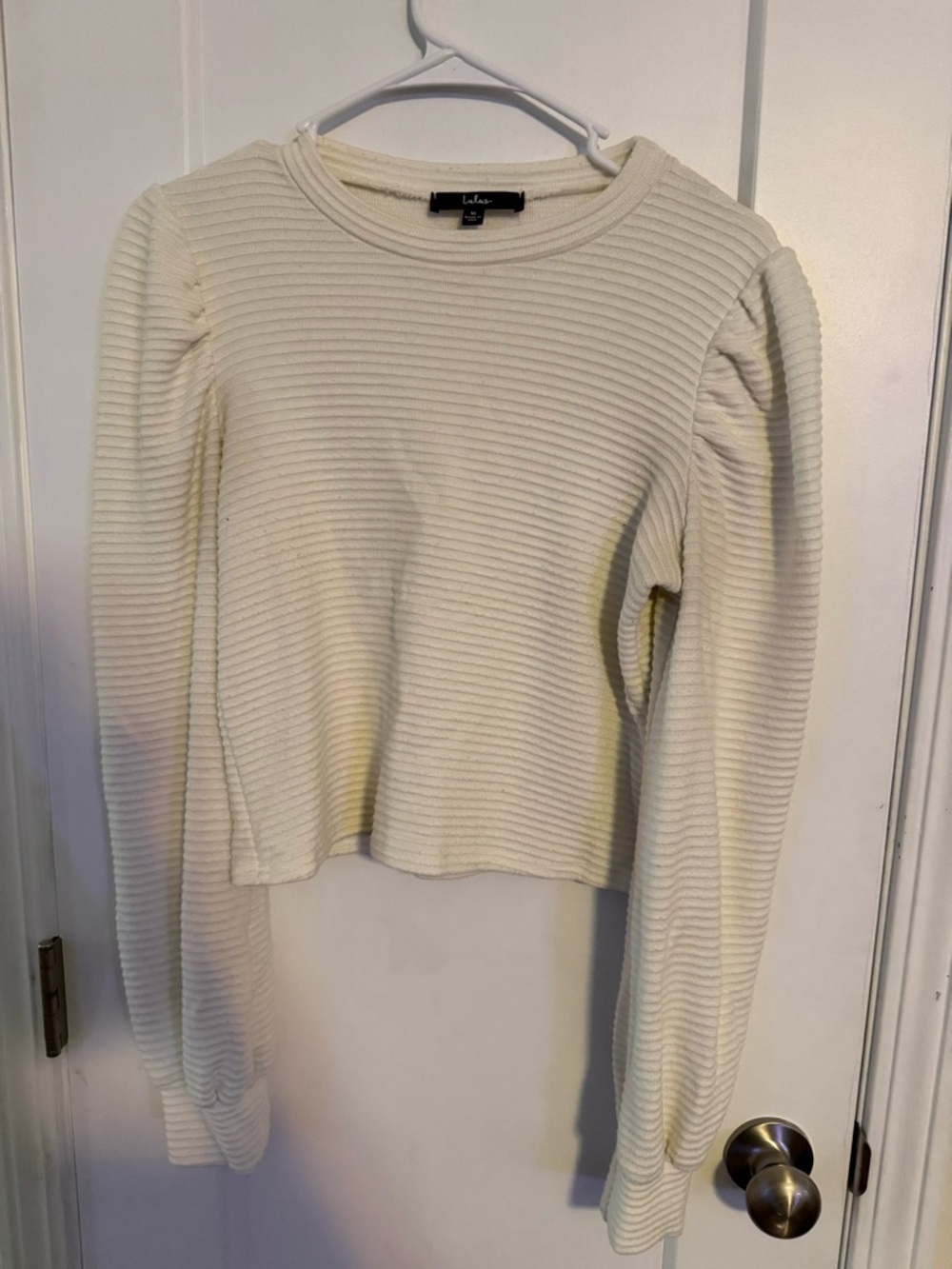 Lulu's Cream Ribbed Cropped Crewneck Sweatshirt